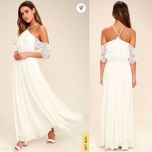 Lulu’s Unmatched Beauty White Lace Off-the-Shoulder Maxi Dress - XL